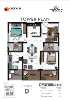 Floor Plan in 2.5 BHK Apartment at Candeur Crescent, Serilingampally – for Sale