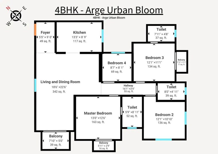 Floor Plan, arge-urban-bloom 4 Bedroom 1725 Sq.Ft. Apartment In Yeshwanthpur Bangalore 10304571