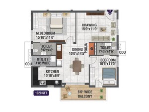 Floor Plan in 2 BHK Apartment at Bhanodaya Crystal, Gundlapochampalli – for Sale