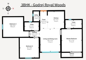 Floor Plan in 3 BHK Apartment at Godrej Royale Woods, Devanahalli – for Sale