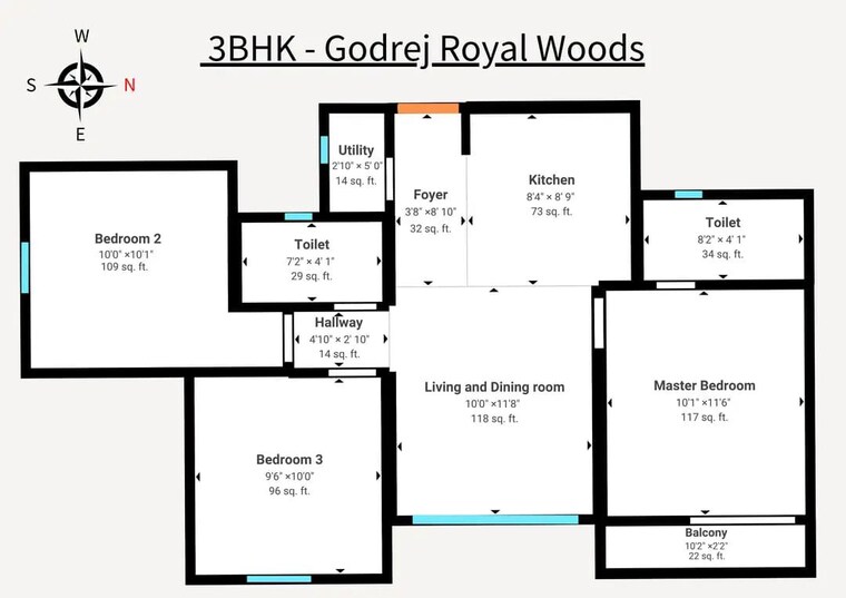 Floor Plan, godrej-royale-woods 3 Bedroom 1153 Sq.Ft. Apartment In Devanahalli Bangalore 10309323