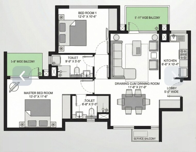 Floor Plan, umang-winter-hills-phase-2 2 Bedroom 1342 Sq.Ft. Apartment In Sector 77 Gurgaon 10310055