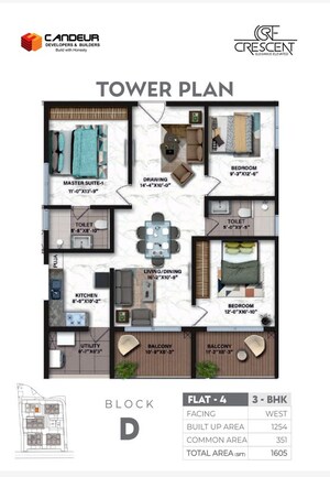Floor Plan in 3 BHK Apartment at Candeur Crescent, Serilingampally – for Sale
