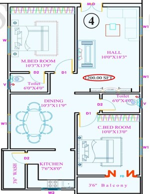 Floor Plan in 2 BHK Apartment at Vinayaka Nagar – for Sale