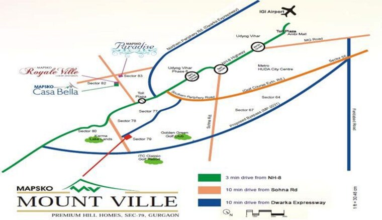 Map Location, mapsko-mount-ville 3 Bedroom 1490 Sq.Ft. Apartment In Sector 79 Gurgaon 10311594