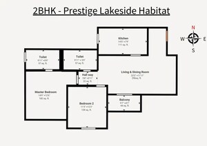 Floor Plan in 2 BHK Apartment at Prestige Lakeside Habitat, Varthur – for Sale