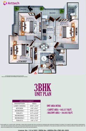 Floor Plan in 3 BHK Apartment at Arttech Maulshree Heights, Sector 84 – for Sale