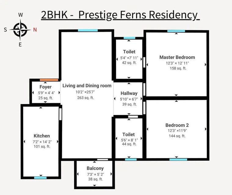 Floor Plan, prestige-ferns-residency 2 Bedroom 1197 Sq.Ft. Apartment In Harlur Bangalore 10312598