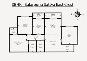 Floor Plan in 3 BHK Apartment at Budigere Cross – for Sale