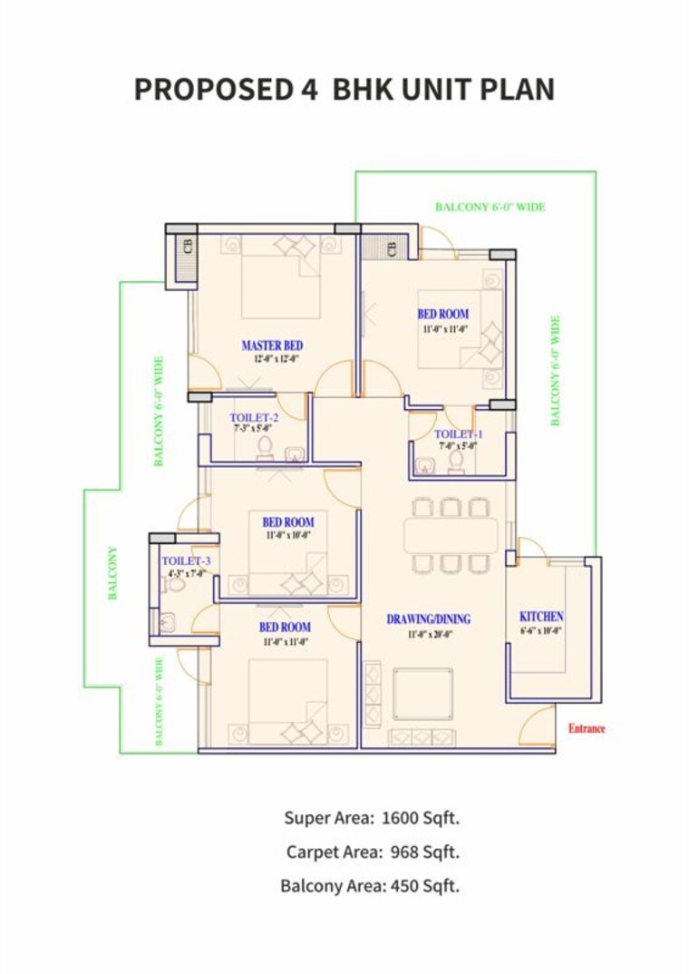 Floor Plan, adore-prima 4 Bedroom 1600 Sq.Ft. Apartment In Sector 72 Faridabad 10316770