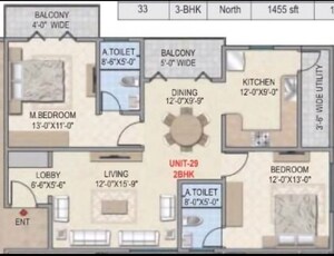 Floor Plan in 3 BHK Apartment at Amigo Estella, Thanisandra Main Road – for Sale
