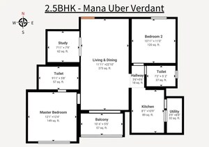 Floor Plan in 2 BHK Apartment at Mana Uber Verdant, Sarjapur Road – for Sale
