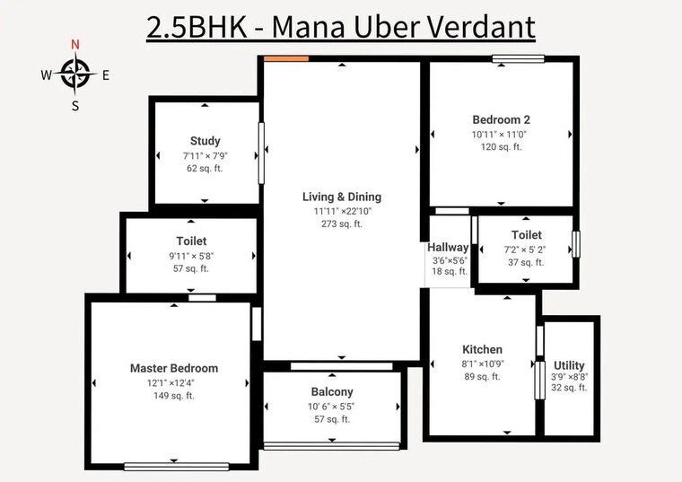 Floor Plan, mana-uber-verdant 2 Bedroom 1245 Sq.Ft. Apartment In Sarjapur Road Bangalore 10320808