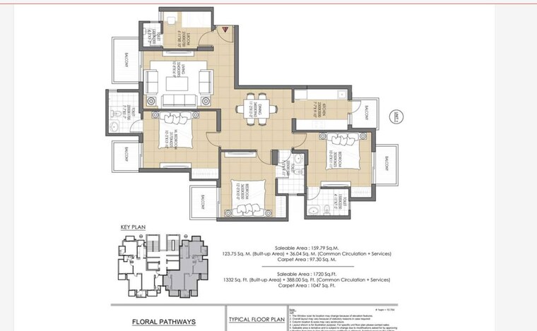 Floor Plan, ats-floral-pathways 3.5 Bedroom 1720 Sq.Ft. Apartment In Mahurali Ghaziabad 10321529