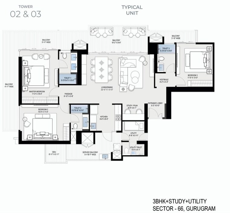 Floor Plan, bptp-downtown-66 3.5 Bedroom 2540 Sq.Ft. Apartment In Sector 66 Gurgaon 10321876