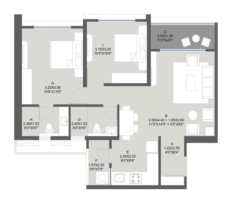 Floor Plan, kolte-patil-life-republic-duet 2 Bedroom 740 Sq.Ft. Apartment In Hinjewadi Pune 10322897