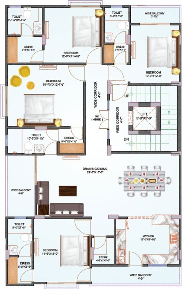 Floor Plan, gopal pura mode 4 Bedroom 2537 Sq.Ft. Apartment In Gopal Pura Mode Jaipur 10324567