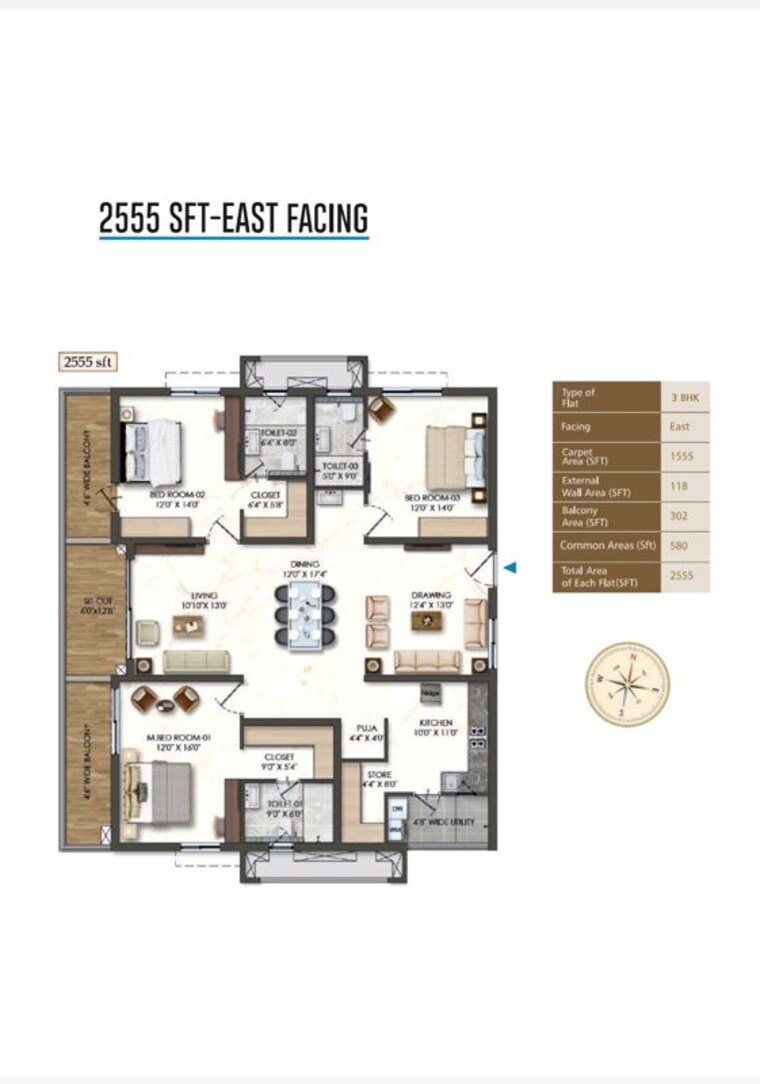 Floor Plan, rajapushpa-sierra 3 Bedroom 2555 Sq.Ft. Apartment In Tellapur Hyderabad 10325563