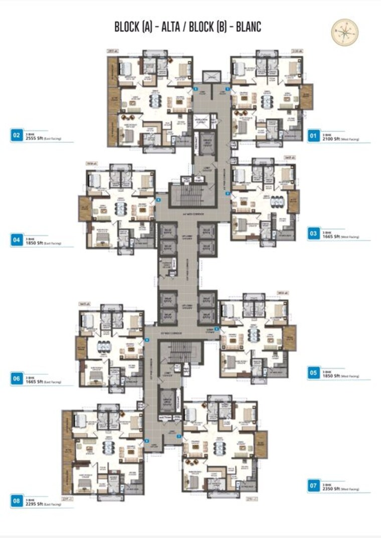 Floor Plan, rajapushpa-sierra 3 Bedroom 1850 Sq.Ft. Apartment In Tellapur Hyderabad 10325583