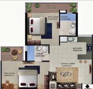 Floor Plan in 2 BHK Apartment at Breez Global Heights, Sohna Sector 33 – for Rent