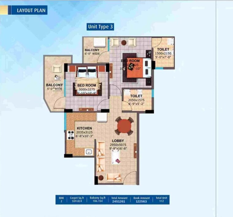 Floor Plan, landmark-the-homes-81 2 Bedroom 950 Sq.Ft. Apartment In Sector 81 Gurgaon 10328595