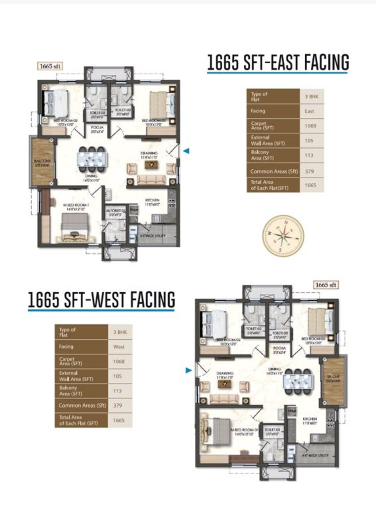 Floor Plan, rajapushpa-sierra 3 Bedroom 1665 Sq.Ft. Apartment In Tellapur Hyderabad 10328827