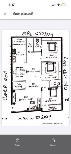 Floor Plan in 3 BHK Apartment at Akruthi Srinivasam, Nizampet – for Sale
