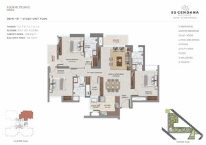 Floor Plan in 3.5 BHK Apartment at SS Cendana, Sector 83 – for Sale