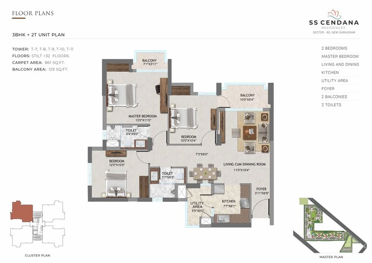 Floor Plan, ss-cendana 3 Bedroom 1450 Sq.Ft. Apartment In Sector 83 Gurgaon 10330076