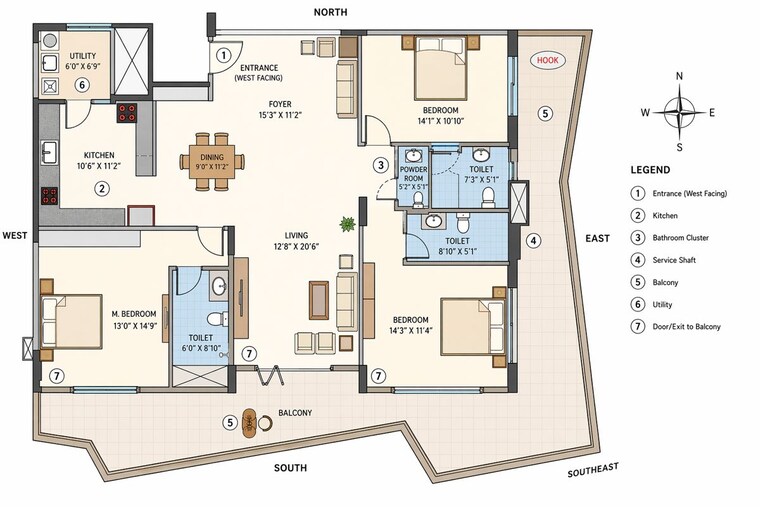 Floor Plan, jrc-wild-woods 3 Bedroom 2812 Sq.Ft. Apartment In Sarjapur Road Bangalore 10330573