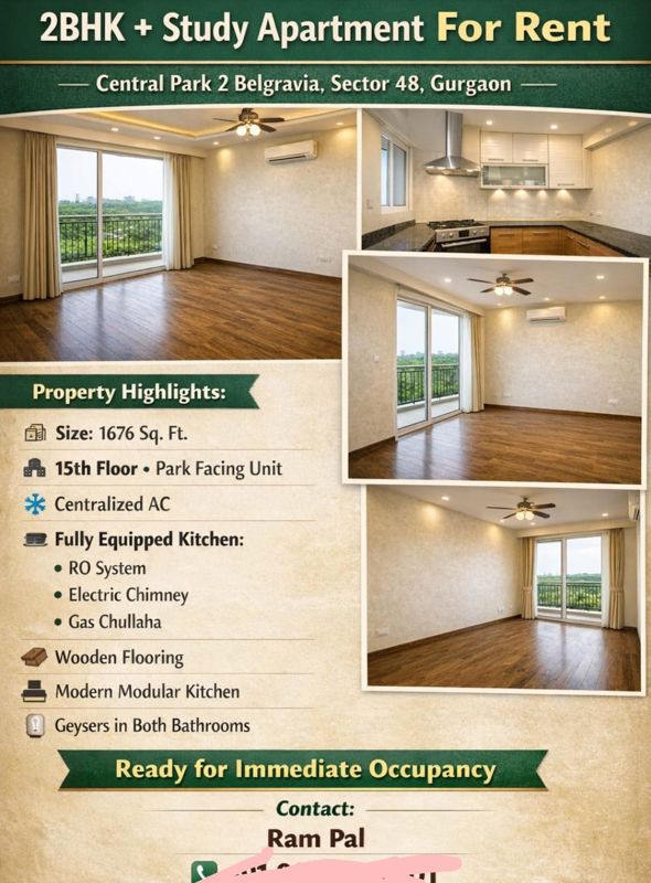 2.5 BHK + Servant Room 1650 Sq.Ft. Apartment in Central Park Bellavista Towers