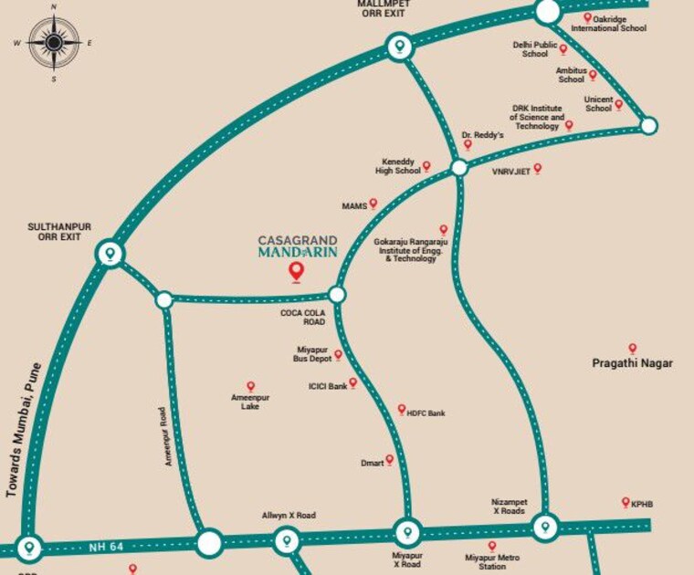 Map Location, casagrand-mandarin 3 Bedroom 2227 Sq.Ft. Apartment In Ameenpur Hyderabad 10330997