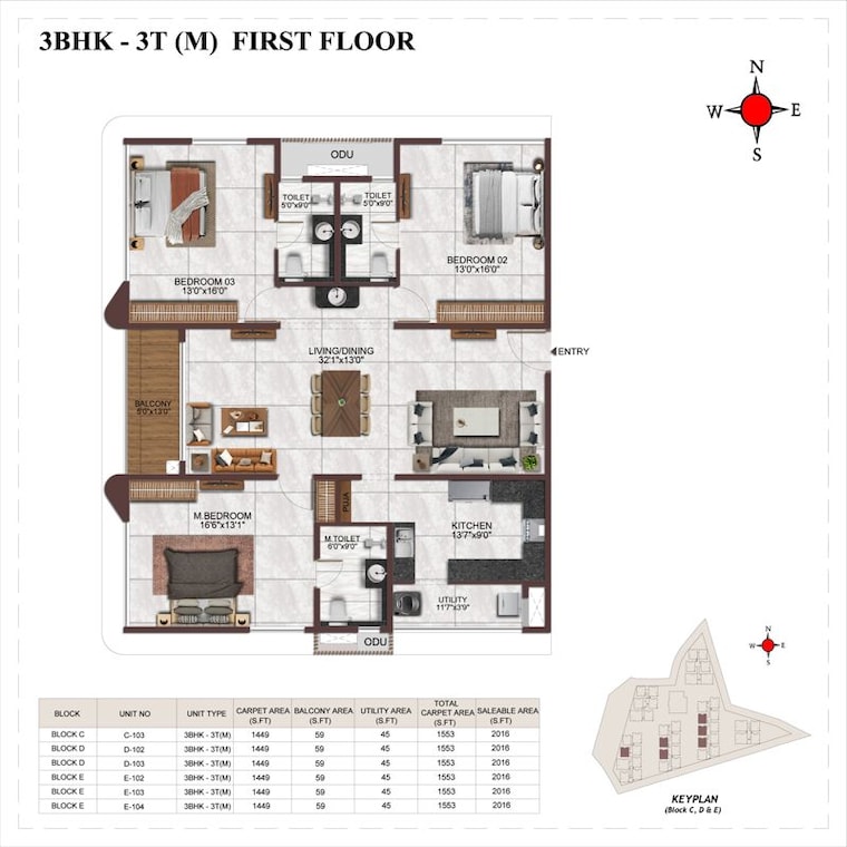 Floor Plan, casagrand-mandarin 3 Bedroom 2016 Sq.Ft. Apartment In Ameenpur Hyderabad 10330990
