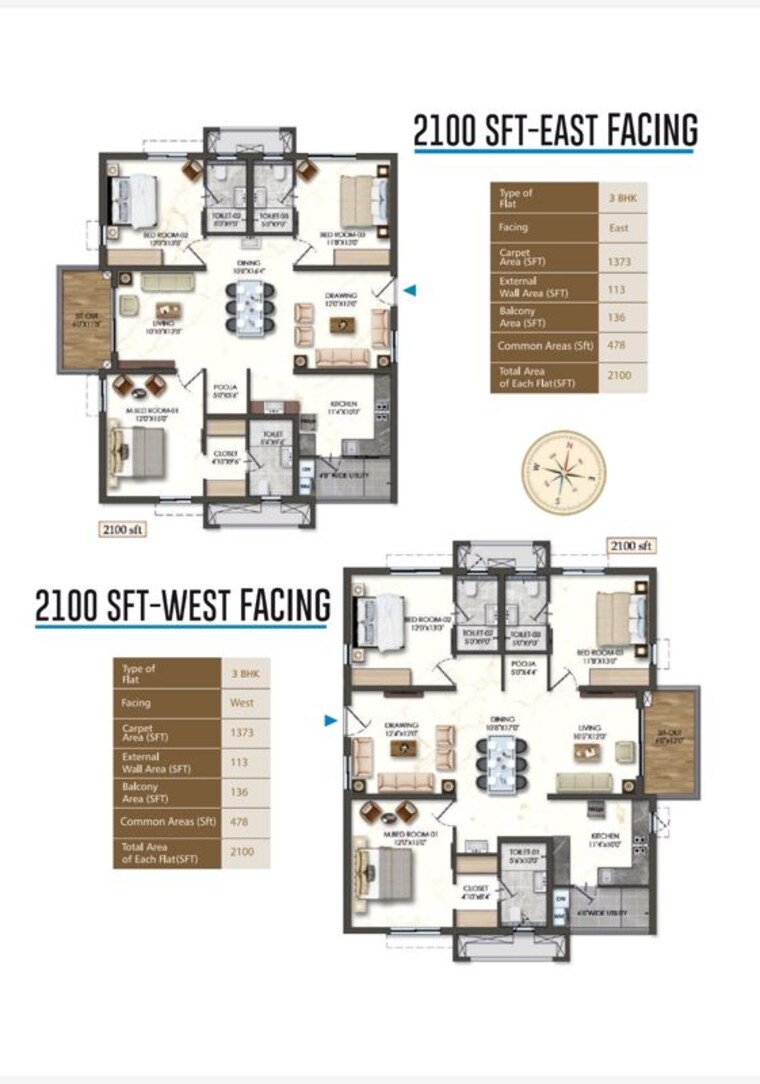 Floor Plan, rajapushpa-sierra 3 Bedroom 2100 Sq.Ft. Apartment In Tellapur Hyderabad 10328819