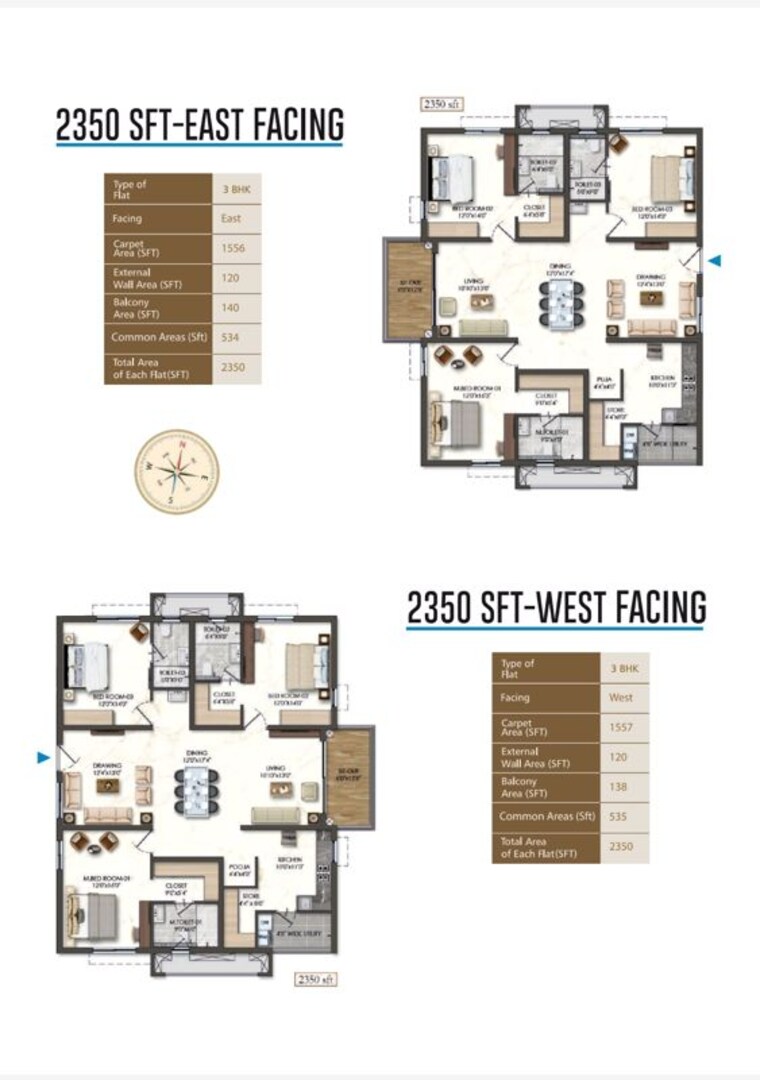 Floor Plan, rajapushpa-sierra 3 Bedroom 2350 Sq.Ft. Apartment In Tellapur Hyderabad 10328820