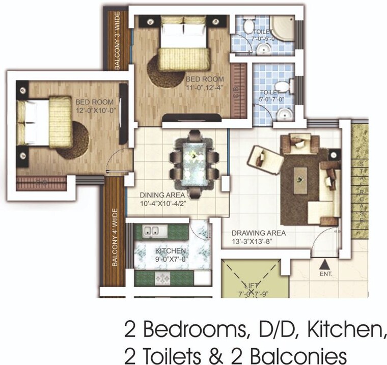 Floor Plan, samiah-melrose-square 2 Bedroom 1250 Sq.Ft. Apartment In Vrindavan Yojna Lucknow 10331853