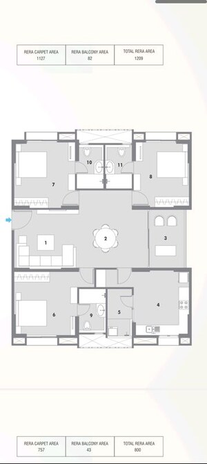 Floor Plan in 2 BHK Apartment at Pacifica Hillcrest Phase 2, Gachibowli – for Sale