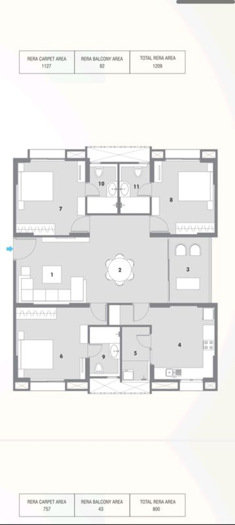 Floor Plan, pacifica-hillcrest-phase-2 2 Bedroom 1150 Sq.Ft. Apartment In Gachibowli Hyderabad 10332915