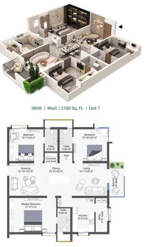 Floor Plan in 3 BHK Apartment at CSR Ashvattha, Uppal – for Sale