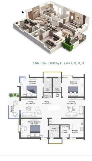 Floor Plan in 3 BHK Apartment at CSR Ashvattha, Uppal – for Sale