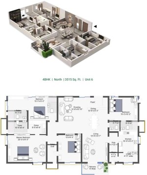 Floor Plan in 3 BHK Apartment at CSR Ashvattha, Uppal – for Sale