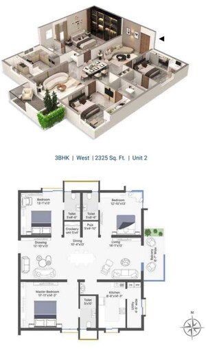 Floor Plan in 3 BHK Apartment at CSR Ashvattha, Uppal – for Sale