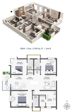 Floor Plan in 3 BHK Apartment at CSR Ashvattha, Uppal – for Sale