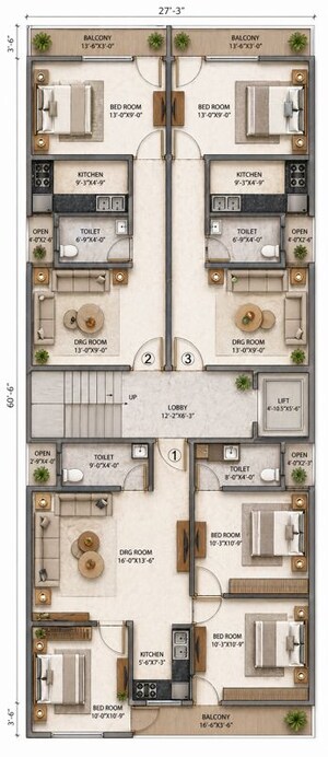 Floor Plan in 1 BHK Builder Floor at Mahavir Enclave 1 – for Sale