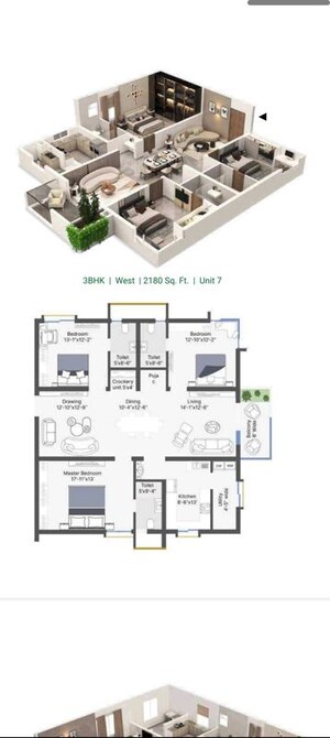 Floor Plan in 3 BHK Apartment at CSR Ashvattha, Uppal – for Sale