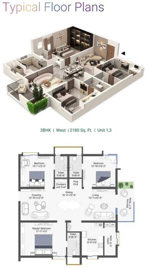 Floor Plan in 4 BHK Apartment at CSR Ashvattha, Uppal – for Sale