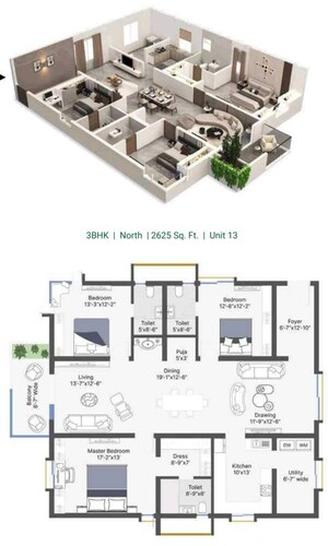 Floor Plan in 4 BHK Apartment at CSR Ashvattha, Uppal – for Sale