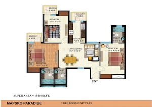 Floor Plan in 3 BHK Apartment at Mapsko Paradise, Sector 83 – for Rent