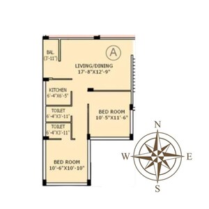 Floor Plan in 2 BHK Apartment at Jain Dream Apartments, Rajarhat – for Sale