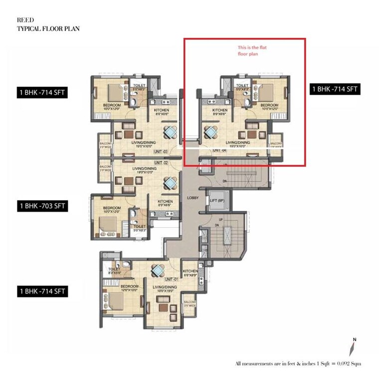 Floor Plan, salarpuria-sattva-cadenza 1 Bedroom 714 Sq.Ft. Apartment In Kudlu Gate Bangalore 10338971